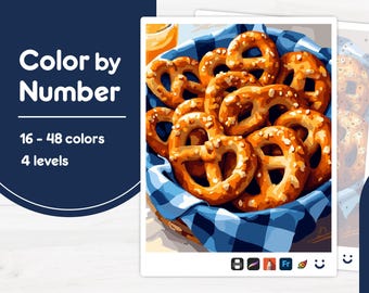 Basket of Pretzels - Color by Number - Digital & Printable - 4 Levels