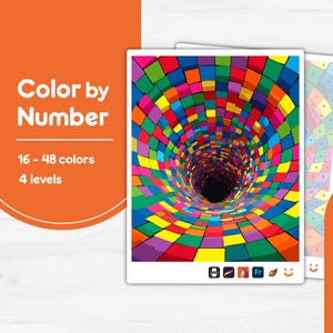 Colorful Spiral Tunnel Color by Number PBN for Procreate, Sketchbook, Prints, Easy/Advanced, Kid/Adult