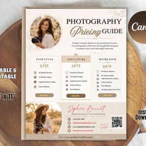 Photography pricing guide template Canva | senior session pricing brochure list | photographer client guide Editable
