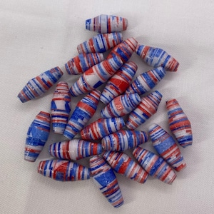 Handmade Paper Beads For Jewelry & Crafts Red, White, and Blue, USA, Patriotic