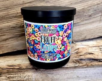 Fruit Loops ljus med flingdoft, 2 vekar, 350 ml ljus, nostalgisk present