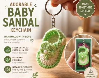 Patrón PDF para llavero de sandalia de bebé a crochet: Llavero con forma de zapato y bolso, ideal para principiantes (descarga digital)