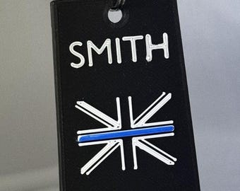 Customised Police Thin Blue Line epaulette shaped Bag/Kit Tags