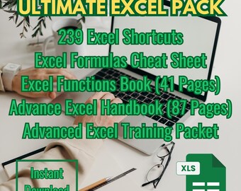 Excel Mastery Bundle | 5 PDF Guides | Shortcuts, Formulas, Functions, Advanced Excel, Training Packet | Instant Download