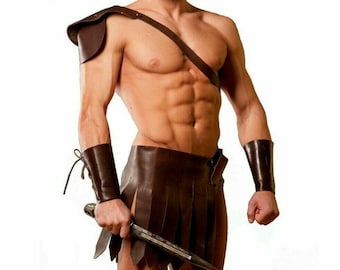 Mens Gladiator Leather Costume Set, Spartan Warrior Outfit