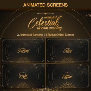 Celestial Animated Screens - Starting, Ending, Brb - Gold, Mystical Theme, Moon and Stars, VTuber screens