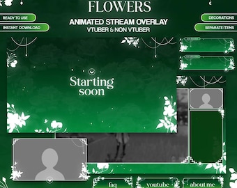 Magical Flowers Animated Stream Overlay, Vtuber Overlay, Cherry Blossom, Green, Butterfly, Moon, Stars, Falling petals,