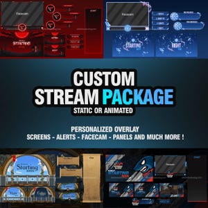 Superposición de transmisión personalizada, paquete de superposición animada de Twitch, pantallas, alertas, cámara frontal, paneles, paquete completo de Twitch