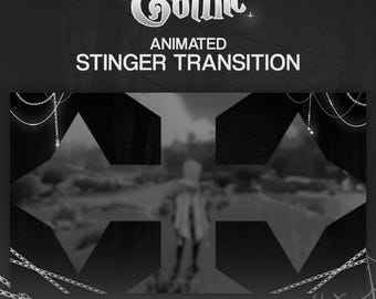 May include: A grayscale graphic with the word "Gothic" in a stylized font, above the text "Animated Stinger Transition." The design features a blurred figure, chains, and a spiderweb, creating a dark, atmospheric aesthetic.
