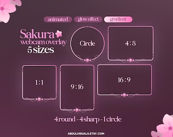 アニメーション桜フェイスカメラオーバーレイ - ウェブカメラオーバーレイ - 5サイズ | ピンク＆ホワイト、桜、Vtuber Twitchフェイスカメラオーバーレイ、かわいい、美的