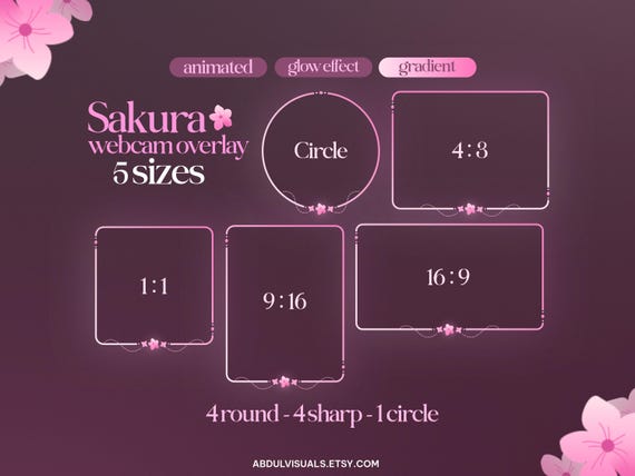 Animated Sakura Facecam Overlay - Webcam Overlay - 5 Sizes | Pink & White, Cherry blossom, Vtuber Twitch Facecam Overlay, Cute, Aesthetic