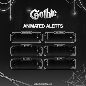 Goth Animated Stream Alerts, Black and White, Moon, Stars, Chains, Subscriber, Donation, Follower, Twitch Alerts, Vtuber Alerts