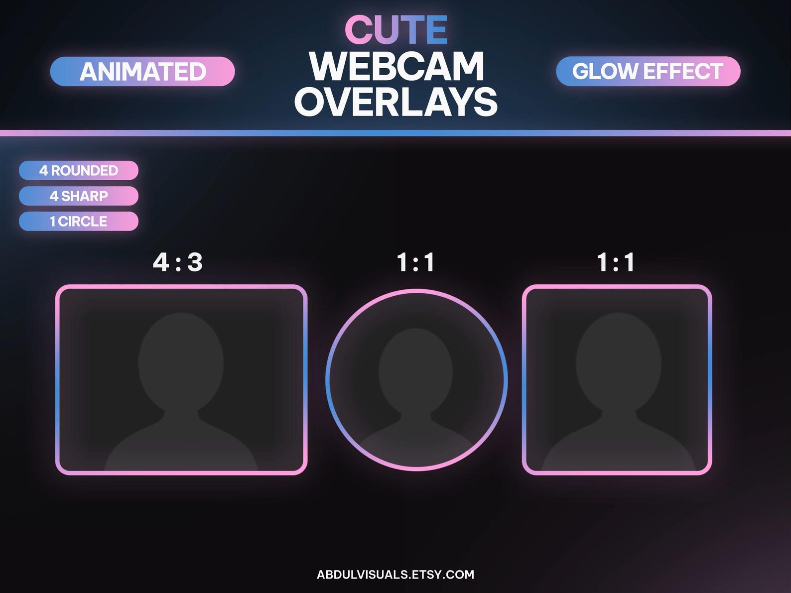 Animated Webcam Overlay, Pink & Blue, Circle and All Standard Sizes ...