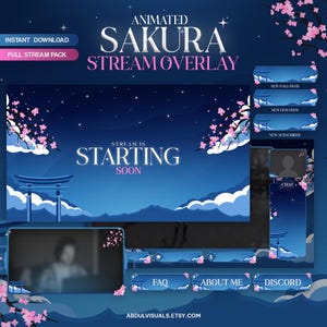 Sakura, Pink Cherry Blossom Stream Package, Pink Sakura Overlay, Japanese Theme, VTuber Assets, Dreamy Sky Theme, Falling Cherry Blossom