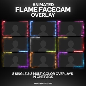 Sovrapposizioni animate di fiamme, sovrapposizione webcam, sovrapposizione di cam di fiamme, bordo di Facecam in streaming, sovrapposizione webcam di Twitch, sovrapposizione di Facecam, pacchetto di sovrapposizioni