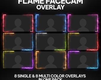 May include: Animated flame facecam overlays for streaming. Eight single color and eight multi-color overlays in one pack.  Animated flame facecam overlays for streaming. Eight single color and eight multi-color overlays in one pack.