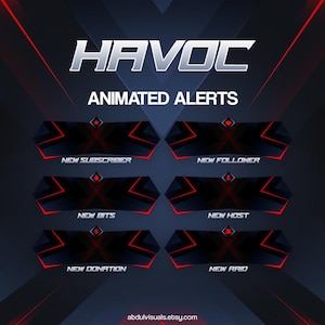 Animated Stream Alerts, Red, Black, Twitch Alerts Sci-fi, New Subscriber, Donation, Follower, Havoc Twitch Alerts, Bits, Raid, Alerts Pack