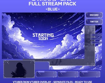 Animowana nakładka Twitch w kolorze gwiaździstego nieba, pakiet strumieniowy z gwiazdami, vtuber, nocne niebo, słodka nakładka Twitch, tło w kolorze nieba, marzycielskie niebo