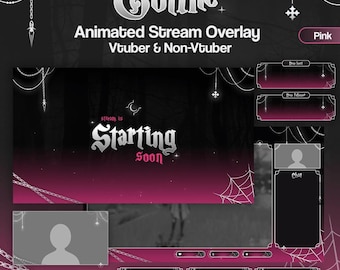 Gothic Animated Stream Overlay, Pink, Screens, Alerts, Panels - Vtuber Stream Pack, Moon, Dark Goth Package. Gothic Vtuber