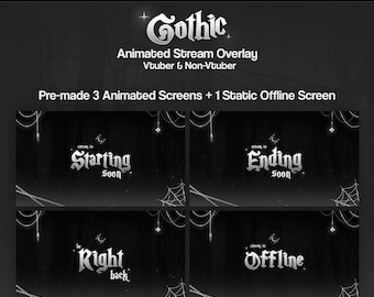 Goth Animated Screens - Black and White - Moon - Stars - Starting, Ending, Brb - Vtuber Overlay