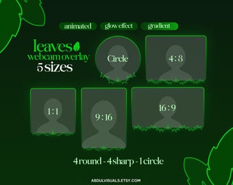 Leaves Webcam Overlay, Facecam Overlay, Dark Green, Animated, leaves, Cute, Vtuber, Aesthetic, 5 Sizes, Twitch Facecam Overlay