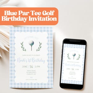 Blue Golf Birthday Invitation |Editable Let&#39;s Par-Tee Digital Invite|Customizable Party Invite for All Ages|Golf Birthday Celebrations|GLF20