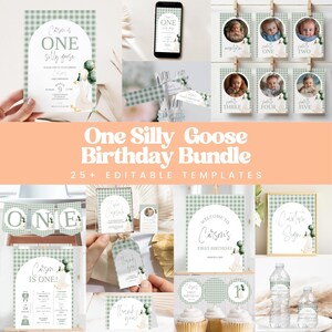 One Silly Goose Birthday Template Bundle | First Birthday Party Decor | One Silly Goose Birthday Party Bundle | Pink Silly Goose | GSE30