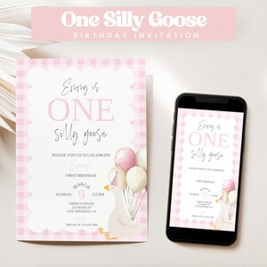 One Silly Goose Birthday Invitation Template, Silly Goose Birthday Party,Digital Instant Download,1St Birthday Goose Party Invitation,GSE20