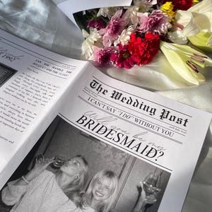 Modèle de journal « Veux-tu être ma demoiselle d'honneur », cadeau de demande en mariage modifiable sur Canva, emballage de bouquet de demoiselle d'honneur, modèle de journal imprimable sur Canva