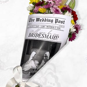 Modèle de journal « Veux-tu être ma demoiselle d'honneur », cadeau de demande en mariage modifiable sur Canva, emballage de bouquet de demoiselle d'honneur, impression de mariage, modèle de journal