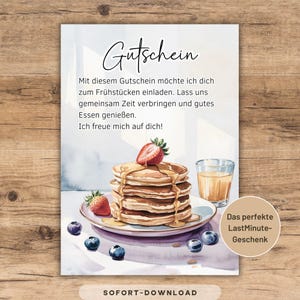Gutschein zum Ausdrucken, Frühstücken gehen, Restaurant, PDF Download, Last Minute Geschenkidee, sofort verfügbar, Essen gehen