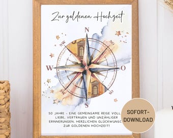 Golden Anniversary Money Gift | DIY Printable Compass Art (PDF)
