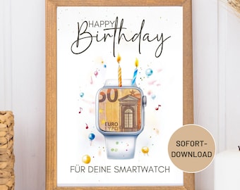 Printable money gift smartwatch, PDF download, available immediately