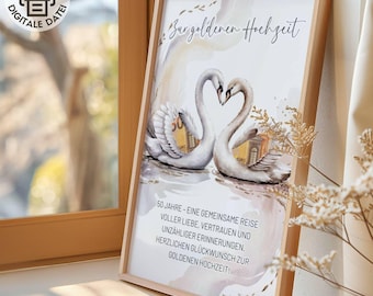 Golden Anniversary Money Gift | German Text, Swans (PDF Download)
