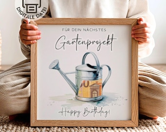 Plantilla imprimible de regadera para regalar en cumpleaños en alemán (PDF)