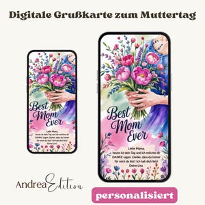 Personalisierte Muttertag Karte digital, Muttertagsgruß, Best Mom Ever, Vorlage Canva Grußkarte, Muttertagskarte, E-Card WhatsApp Download