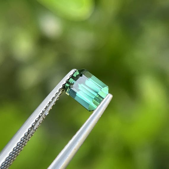 Bluish Green Tourmaline Gemstone: Emerald Cut, 1 ct, Afghanistan