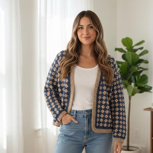 Häkelanleitung für Hexagon Cardigan, Checkerboard Geometric Sweater PDF