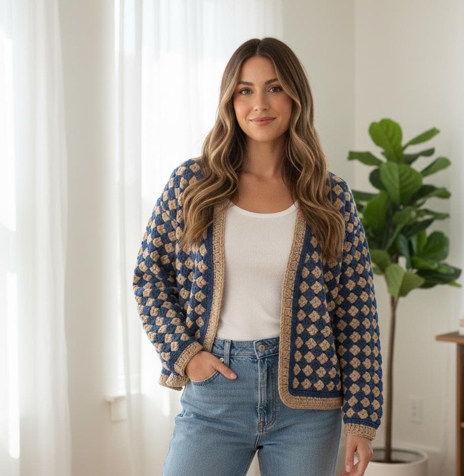32 Checkerboard Crochet Patterns for Blankets, Bags, Garments, and Home Accents 4 Crochet Hexagon Cardigan