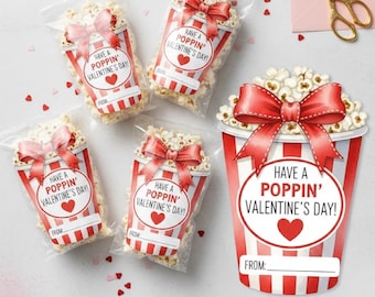 Printable Popcorn Valentine Labels | Custom Valentine Treat Tags | Classroom Valentines | Digital Download