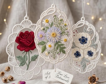 Flower FSL Bundle 3 in 1 Freestanding Lace Embroidery Designs, Floral Machine Embroidery Pattern Pack, Hanging Ornaments