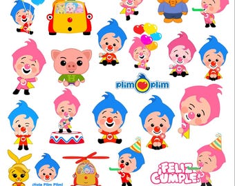Plim Plim PNG Clipart Bundle | Kids Birthday Party Decor | Printable Party Graphics | Cartoon PNG Set | Digital Download