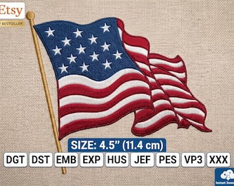 Waving American Flag Embroidery Design USA Patriotic PES DST jef 4th of July Machine Embroidery Digital File