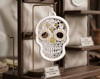 FSL Delicate Skull Machine Embroidery Design, Free Standing Lace Gothic Skeleton Decor, Instant Download, 2.5 Inch PES DST