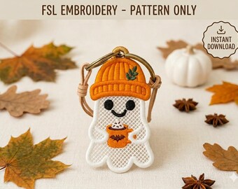 FSL Halloween Ghost Earrings Embroidery Design, Free Standing Lace Earrings, Fall Autumn Machine Embroidery File, Spooky Jewelry Pattern