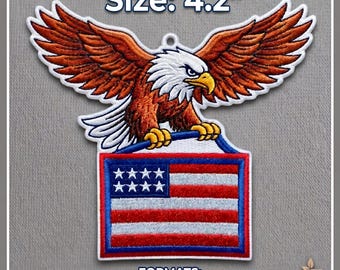 Eagle Flag Embroidery Freestanding Lace Design, Hanging Ornament 4th of july gift (4.2") Car Ornament (Instant Download)