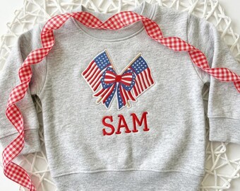 Patriotic American Flags Personalised Embroidery Design, Add your name, Custom Fouth July Gift, Independence Day Embroidery
