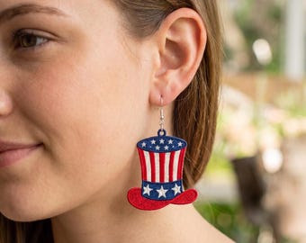 Patriotic Hat Free Standing Lace Embroidery Design (Digital Download) 4th of July Earrings, American Theme Hat, Gift for her