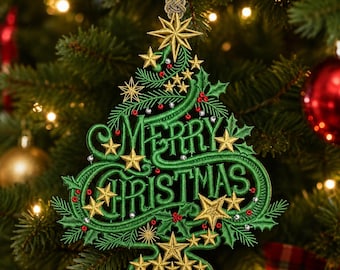 FSL Christmas Tree Embroidery Design, Free Standing Lace Merry Christmas Ornament, Machine Embroidery Instant Download