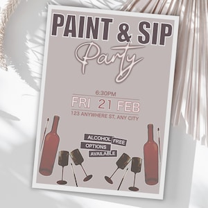 Paint and Sip Party Invitation | DIY Wine and Paint Night | Girls Night Out | DIY Printable Invitation | Digital Download